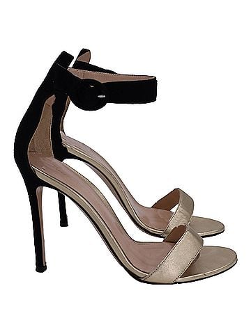 Gianvito Rossi Gianvito Rossi Portofino Ankle-Strap Sandals in Gold and Black Leather and Suede (view 1)