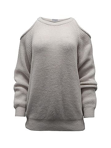 IRO Iro Lineisy Cold Shoulder Ribbed Knit Sweater in Light Beige Acrylic  (view 1)