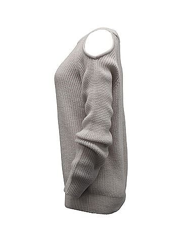 IRO Iro Lineisy Cold Shoulder Ribbed Knit Sweater in Light Beige Acrylic  (view 2)