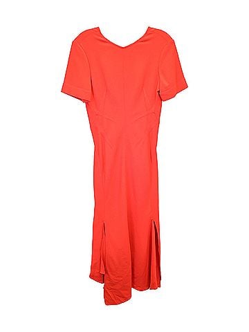 Victoria Beckham Victoria Beckham Asymmetric Cady Midi Dress in Coral Viscose (view 1)
