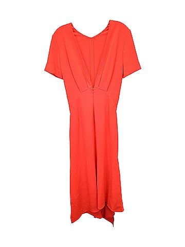 Victoria Beckham Victoria Beckham Asymmetric Cady Midi Dress in Coral Viscose (view 2)