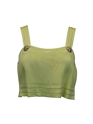 Balmain Balmain Sleeveless Knitted Crop Top in Lime Green Viscose (view 1)