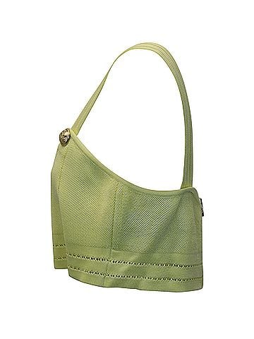 Balmain Balmain Sleeveless Knitted Crop Top in Lime Green Viscose (view 2)