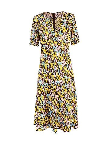Diane von Furstenberg Diane Von Furstenberg Floral Midi Dress in Yellow Viscose (view 1)