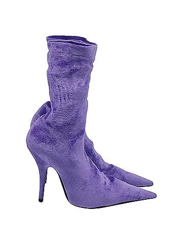Balenciaga  Balenciaga Knife Sock Mid-Calf Boots in Purple Velvet (view 1)