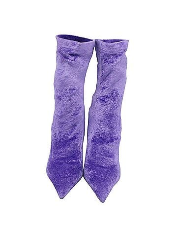 Balenciaga  Balenciaga Knife Sock Mid-Calf Boots in Purple Velvet (view 2)