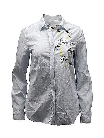 maxmara Max Mara Daisy Embroidered Pinstripe Shirt in Blue Cotton (view 1)