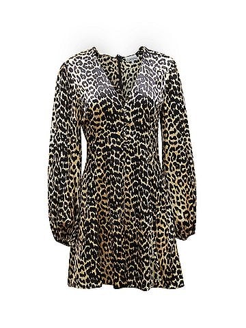 Ganni Ganni Blakely Leopard Print Mini Dress in Brown Silk Blend (view 1)