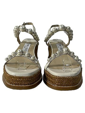 Jimmy Choo Jimmy Choo Latte Wedge Sandals with Pearls in White Nappa Leather (view 2)