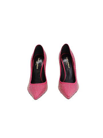 Saint Laurent Saint Laurent Studded Pointed Toe Pumps in Pink Leather (view 2)