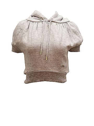 Dsquared2 Dsquared² Top Cropped Hoodie Top with Embellishment in Grey Cotton (view 1)