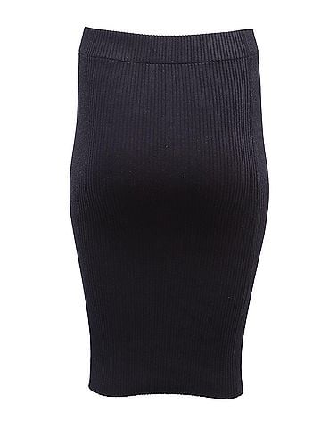 Vince. Vince Ribbed-Knit Midi Skirt in Navy Blue Cotton (view 1)
