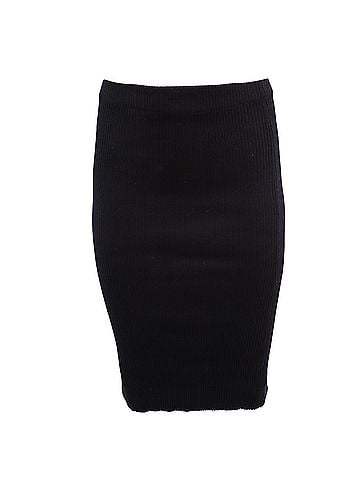 Vince. Vince Ribbed-Knit Midi Skirt in Navy Blue Cotton (view 2)