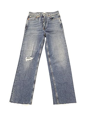 RE/DONE Re/Done Comfort Stretch Ultra High Rise Stove Pipe Jeans in Blue Cotton Denim (view 1)