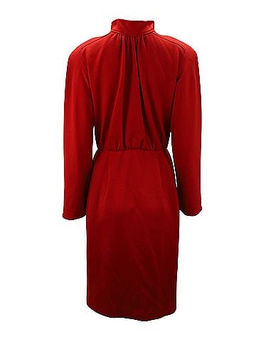 Oscar De La Renta Oscar De La Renta Long Sleeve Buttoned Midi Dress in Red Wool (view 2)