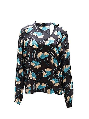 ROCHAS Rochas Long Sleeve Floral Print Blouse in Black Silk (view 1)