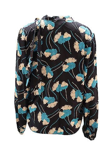 ROCHAS Rochas Long Sleeve Floral Print Blouse in Black Silk (view 2)