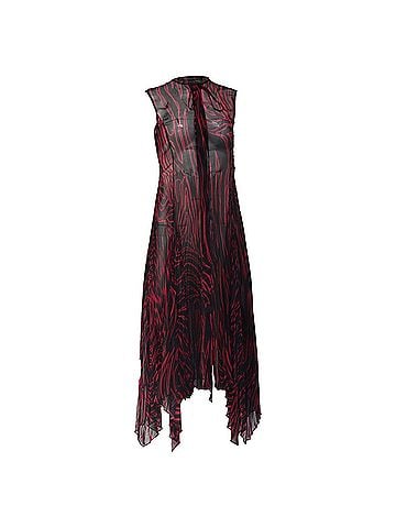 Versace Versace Zebra-Print Pleated Sheered Midi Dress in Multicolor Polyester  (view 1)