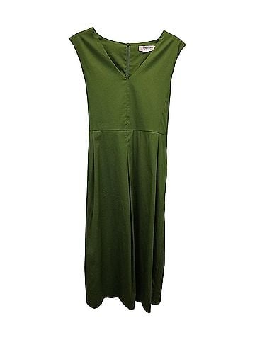 maxmara Max Mara V-neck Flared Midi Dress in Green Cotton (view 1)