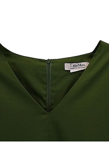 maxmara Max Mara V-neck Flared Midi Dress in Green Cotton (view 2)