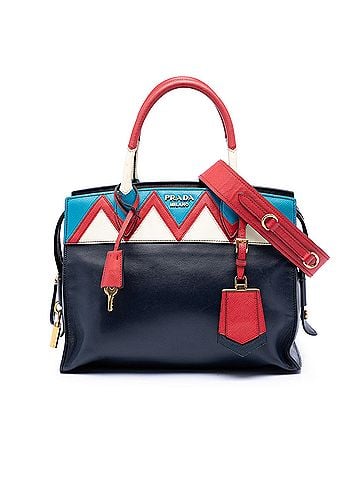 Prada Medium Saffiano Trimmed City Calf Greca Esplanade Satchel (view 1)