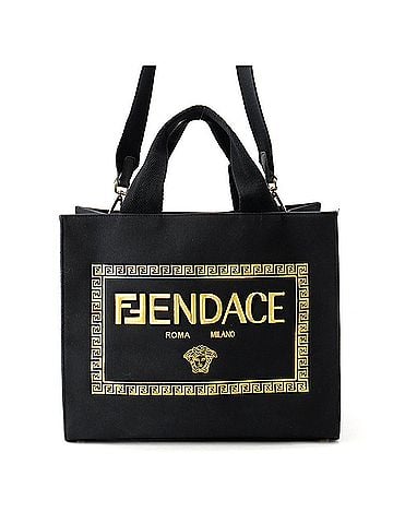 Fendi Fendi Tote Bag Versace Collaboration Embroidered Canvas 8BH395 FENDI 2-way Black Handbag (view 1)