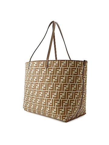 Fendi Fendi Pecan Roll Reversible Tote Bag with FF Motif, Striped Canvas and Leather, 8BH425, FENDI Handbag, (view 2)