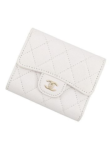 Chanel Chanel Tri-fold Wallet Matelassé Coco Mark Classic Small Flap Caviar Skin AP0229 CHANEL White WALLET (view 1)