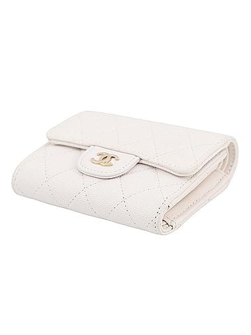 Chanel Chanel Tri-fold Wallet Matelassé Coco Mark Classic Small Flap Caviar Skin AP0229 CHANEL White WALLET (view 2)