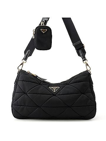 Prada Prada Shoulder Bag, Quilted Triangle Nylon, 1BC232, PRADA, Black, Handbag, PRADA (view 1)