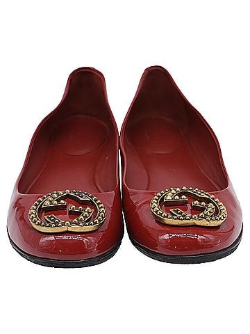 Gucci Gucci Studded GG Ballet Flats in Burgundy Patent Leather (view 2)