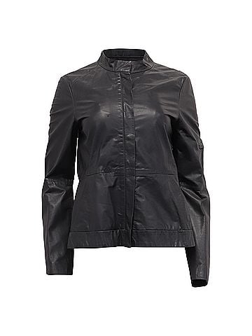 Theory  Theory Hidden Zipped Biker Jacket in Grey Leather (view 1)
