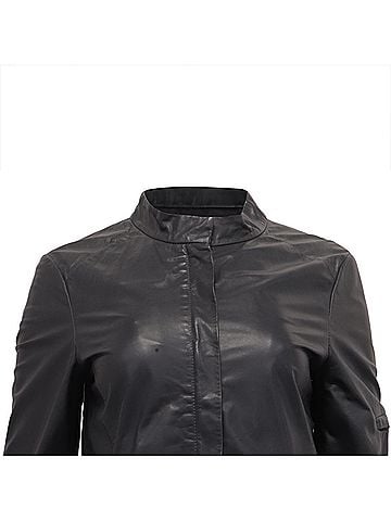 Theory  Theory Hidden Zipped Biker Jacket in Grey Leather (view 2)