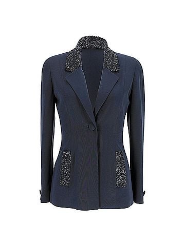 ROCHAS Rochas Embellished Blazer in Navy Blue Polyester (view 1)