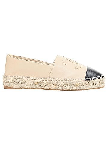 Chanel Chanel nude lamb leather CC logo black toe cap beige espadrille shoes (view 1)