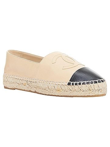 Chanel Chanel nude lamb leather CC logo black toe cap beige espadrille shoes (view 2)