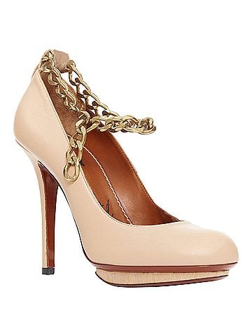 Lanvin Lanvin runway nude leather gold chunky chain wooden platform pumps (view 2)
