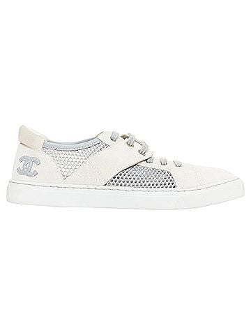 Chanel Chanel grey mesh CC logo cream suede panelled sneakers (view 1)