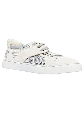 Chanel Chanel grey mesh CC logo cream suede panelled sneakers (view 2)
