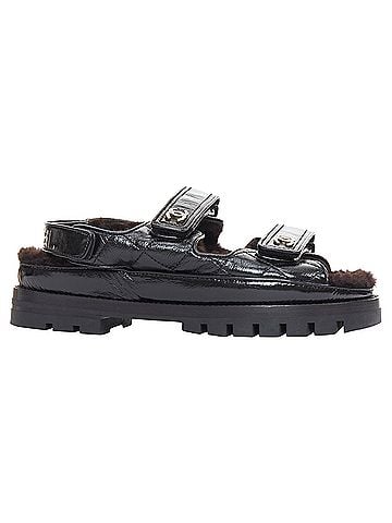 Chanel Chanel Laminated Shearling Crystal CC Dad Sandals (view 1)