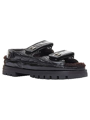 Chanel Chanel Laminated Shearling Crystal CC Dad Sandals (view 2)