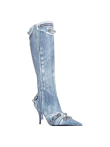 Balenciaga Balenciaga Cagole Denim Moto Tall Boots (view 2)