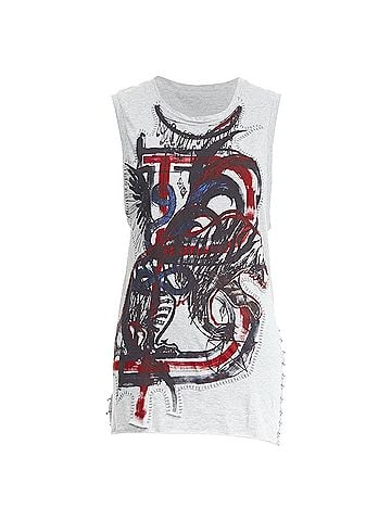 Balmain BALMAIN 2011  Christophe Decarnin Punk Graffiti silver pin ripped tank FR38 M (view 1)