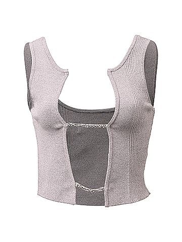 Christopher Esber  Christopher Esber Embellished Lattice Tank Top in Grey Viscose (view 1)