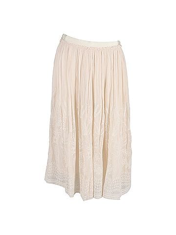 Vanessa Bruno  Vanessa Bruno Embroidered Midi Skirt in Nude Rayon (view 1)