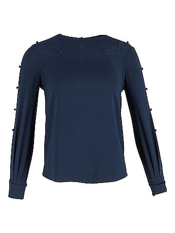 Oscar De La Renta Oscar de la Renta Bateau Neckline Blouse in Navy Blue Silk (view 1)