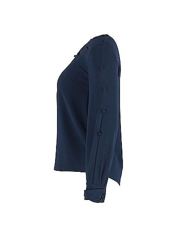 Oscar De La Renta Oscar de la Renta Bateau Neckline Blouse in Navy Blue Silk (view 2)