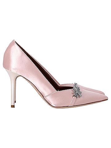 Malone Souliers Malone Soulier Embellished Pointed Pumps in Light Pink Satin (view 1)