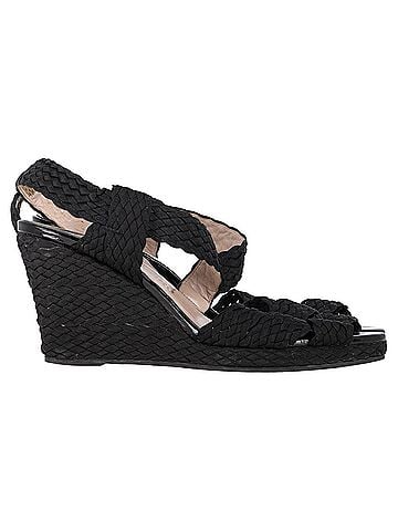 Salvatore Ferragamo  Salvatore Ferragamo Espadrille Wedge Sandals in Black Straw (view 1)