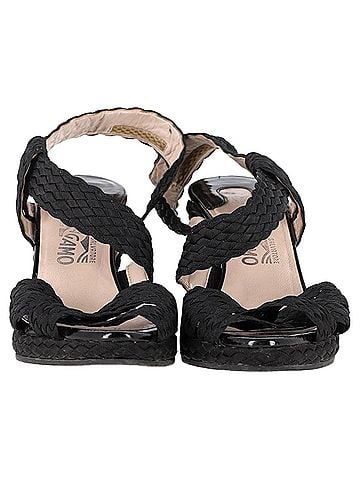 Salvatore Ferragamo  Salvatore Ferragamo Espadrille Wedge Sandals in Black Straw (view 2)